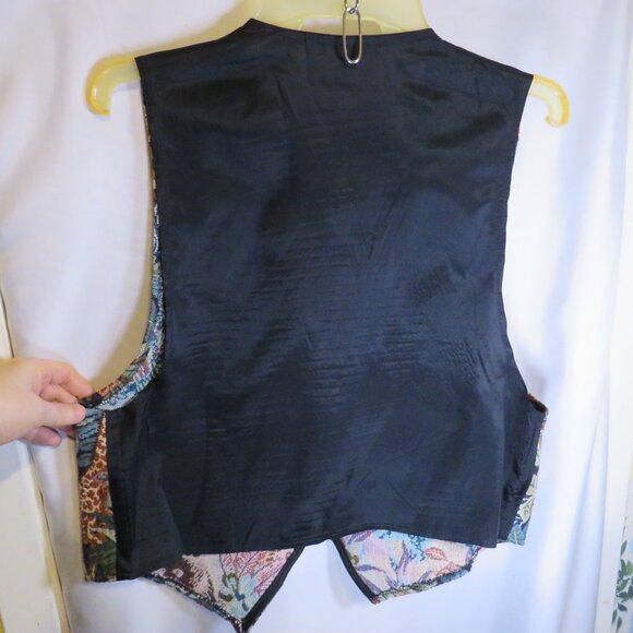 Vintage Tapestry Safari Animal Vest FACETS by MIRRORS Elephant, Zebra UNISEX - Picture 2 of 7